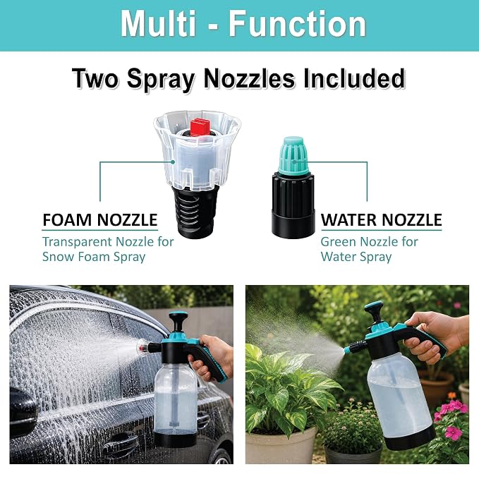 Galaxy Leaff  2L 2-in-1 Foam & Water Pressure Sprayer with 2 Nozzles, Continuous Spray & Manual Pump, for Car & Bike Washing, Plant Watering, Gardening, Home Cleaning.